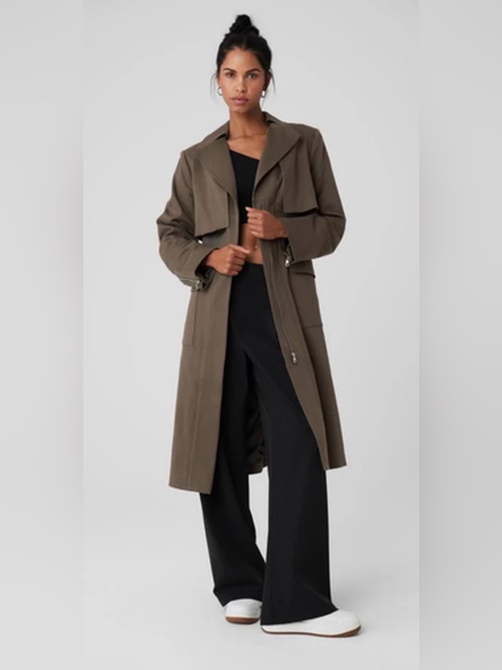 Alo Yoga Formation Trench Coat Brown Taupe L Longline Utility Jacket Athleisure